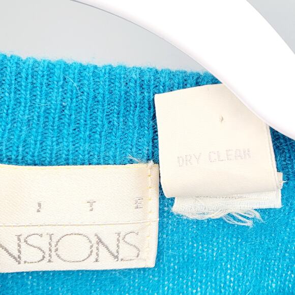 Vintage Petite Dimensions Blue Lambswool Angora Rabit Hair Crewneck Sweater Sz P - Picture 8 of 8